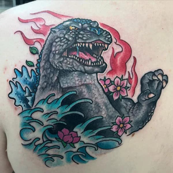 Godzilla vs Ghidorah tattoo