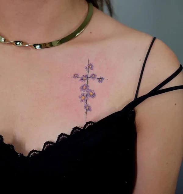 September Birth Flower Cross Tattoo