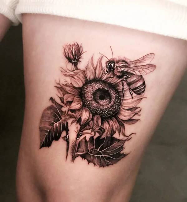 Sunflower and Bee Tattoo