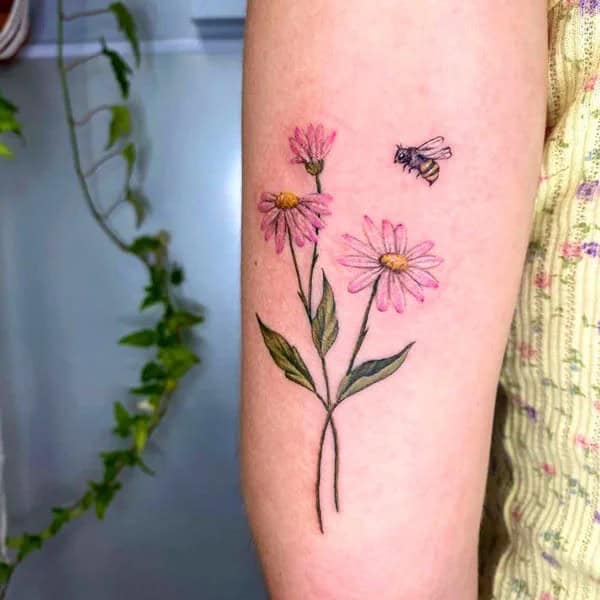 Flower and Bee Tattoo