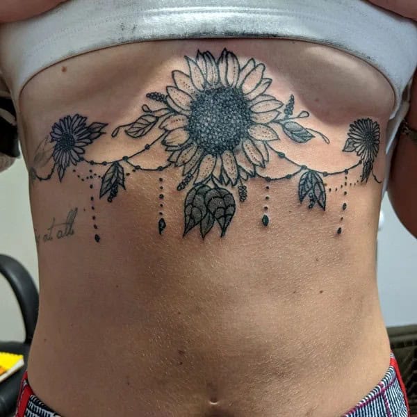 Sunflower Tattoo Under Breast