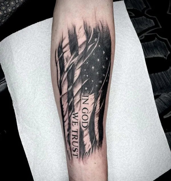 Black and White American Flag Tattoo