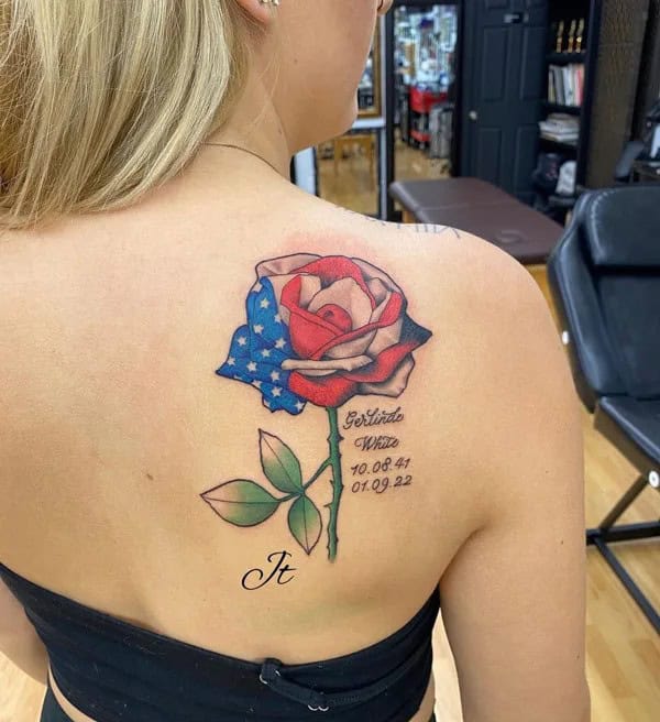 American Flag Rose Tattoo