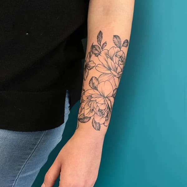 Black and White Peony Tattoo