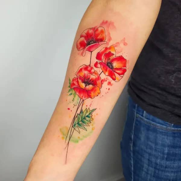 Watercolor Poppy Flower Tattoo