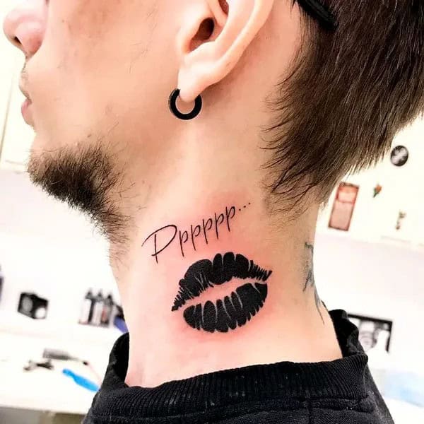 Grunge Neck Lip Tattoo