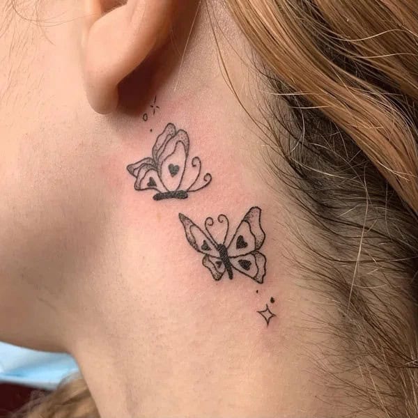 Watercolor Butterfly Tattoo Behind The Ear