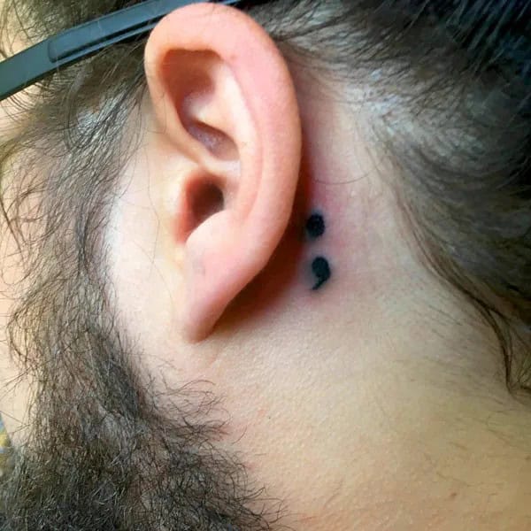 Semicolon Tattoo behind the Ear