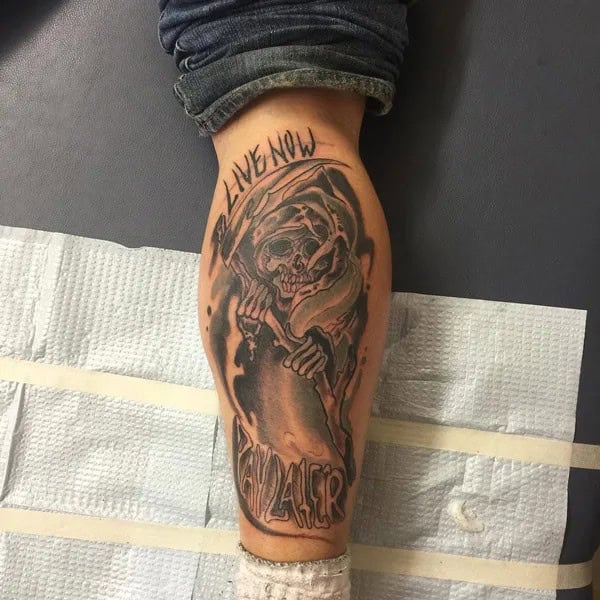 Grim Reaper Leg Tattoo