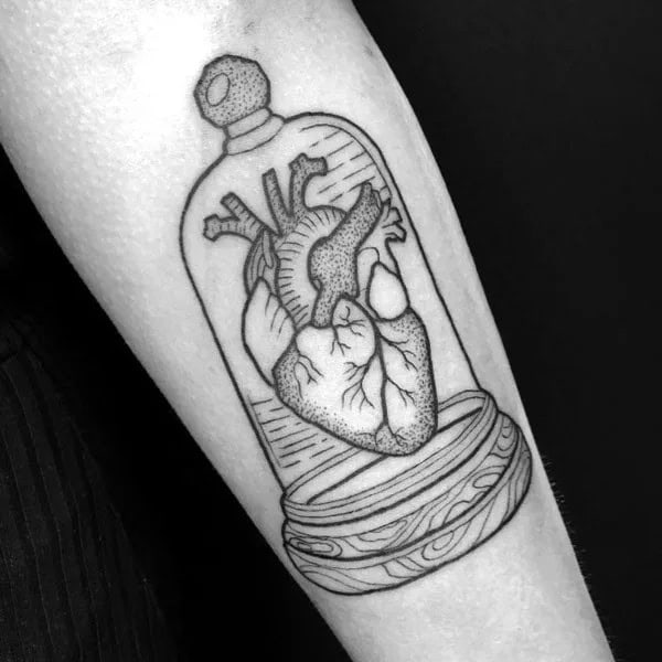 Anatomical Heart Tattoo On Chest