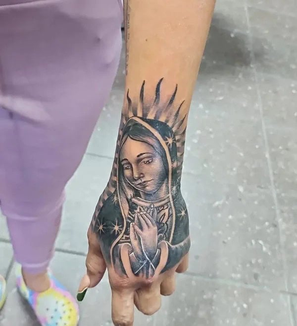 Virgin Mary Hand Tattoo