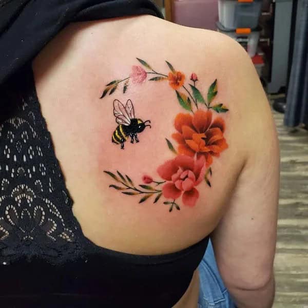 Flower and Bee Tattoo