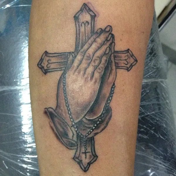 Praying Hands with Cross Tattoo