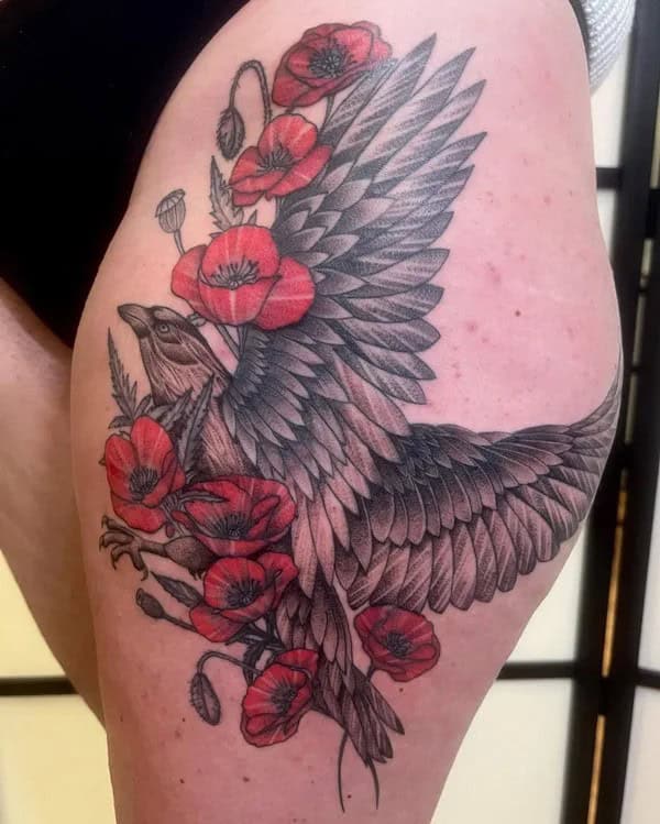 Poppy Flower and Raven Tattoo