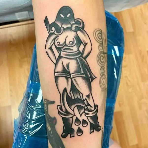 Black And Grey Pin-Up Tattoo