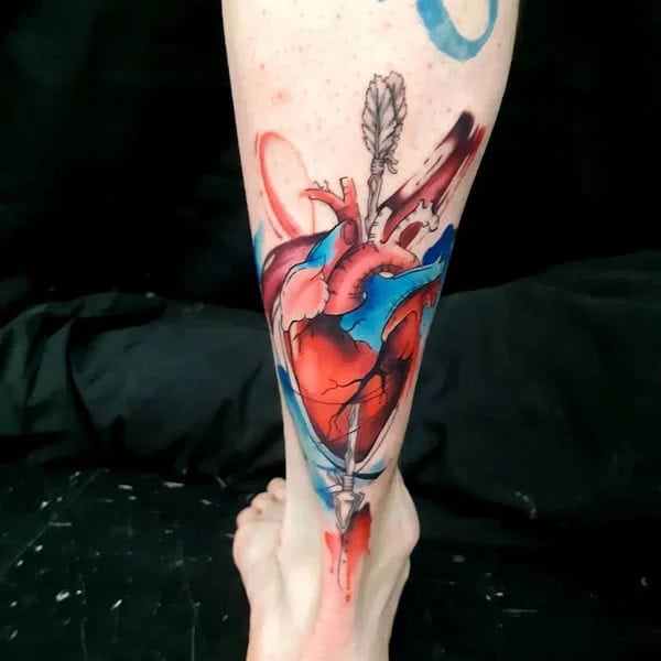 Watercolor Anatomical Heart Tattoo