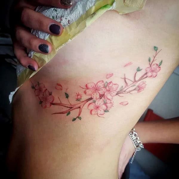 Cherry Blossom Under Breast Tattoo