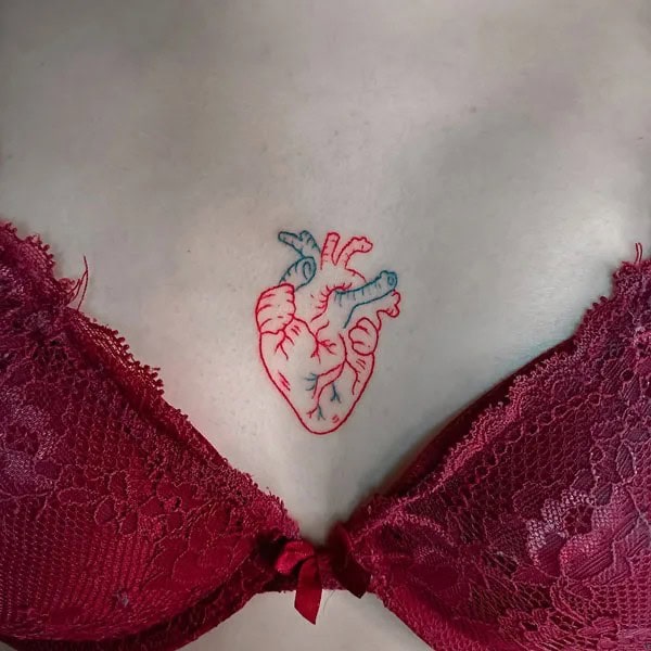 Anatomical Heart Tattoo On Chest