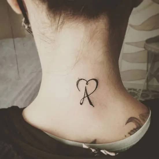 Letter Heart Tattoo on Neck