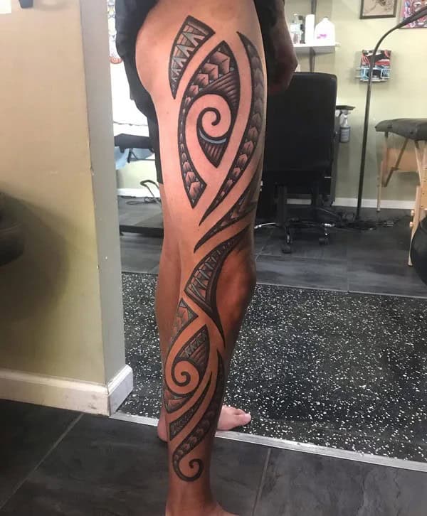 Tribal Leg Sleeve Tattoo