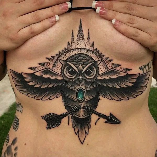 Owl Tattoo Under Breast