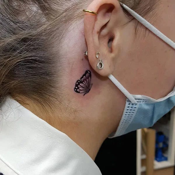 Watercolor Butterfly Tattoo Behind The Ear