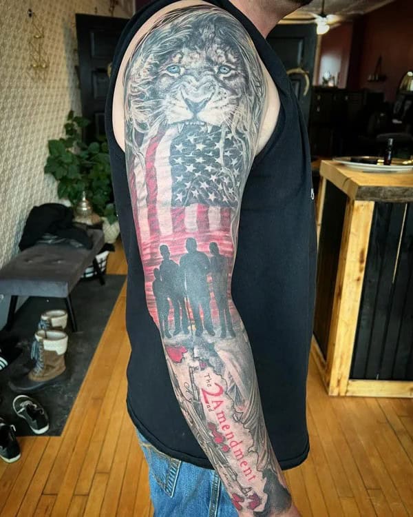 Patriotic Lion Tattoo