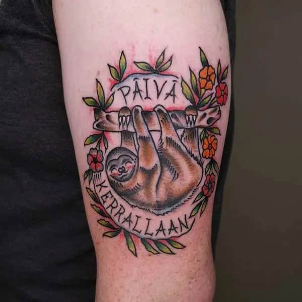 Traditional Sloth Tattoo