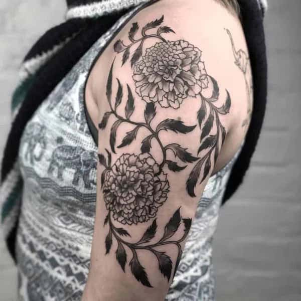 Black and White Marigold Tattoo