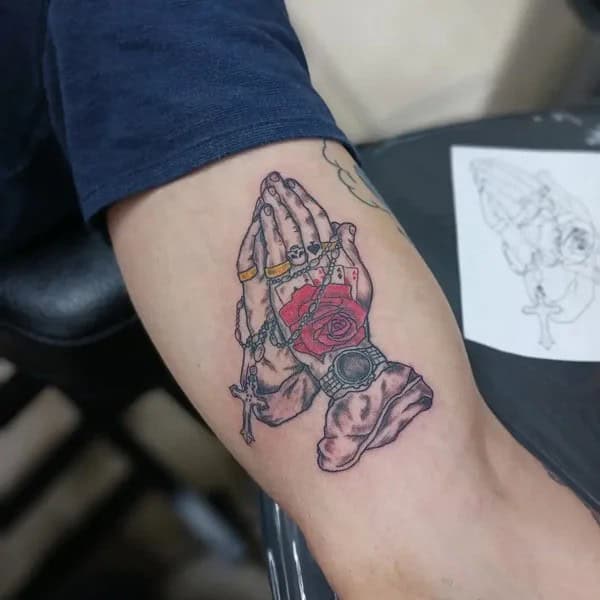 Praying Hand Bicep Tattoo