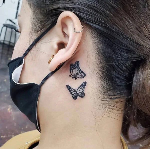 Watercolor Butterfly Tattoo Behind The Ear