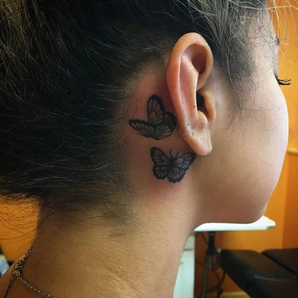 Watercolor Butterfly Tattoo Behind The Ear