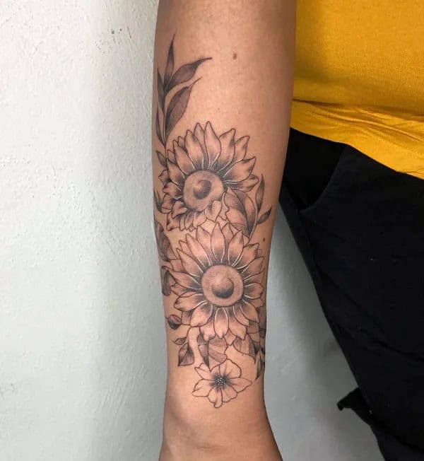 Black and Gray Sunflower Tattoo