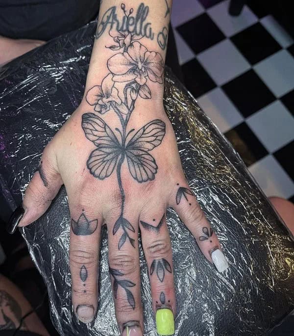 Semicolon Butterfly Hand Tattoo