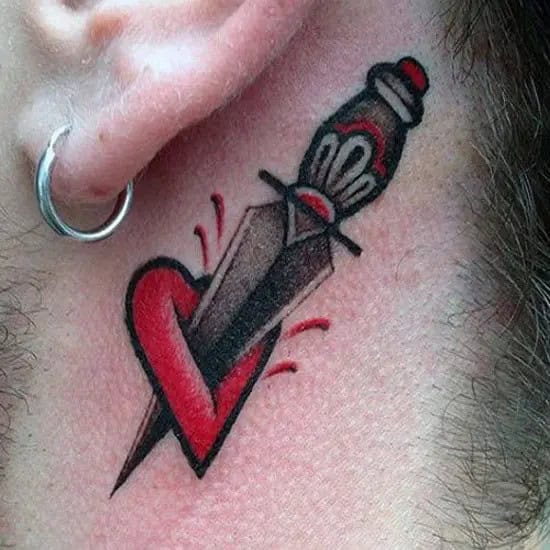 Broken Heart Tattoo on Neck