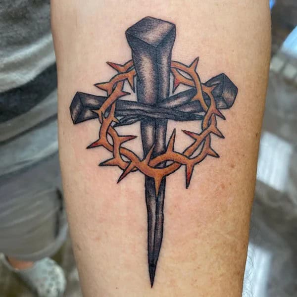 Cross with Crown of Thorns Tattoo