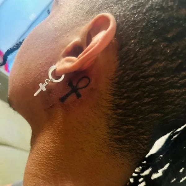 Ankh Tattoo Behind the Ear