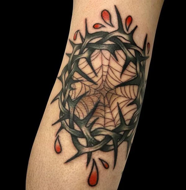 Crown of Thorns Spider Web Tattoo