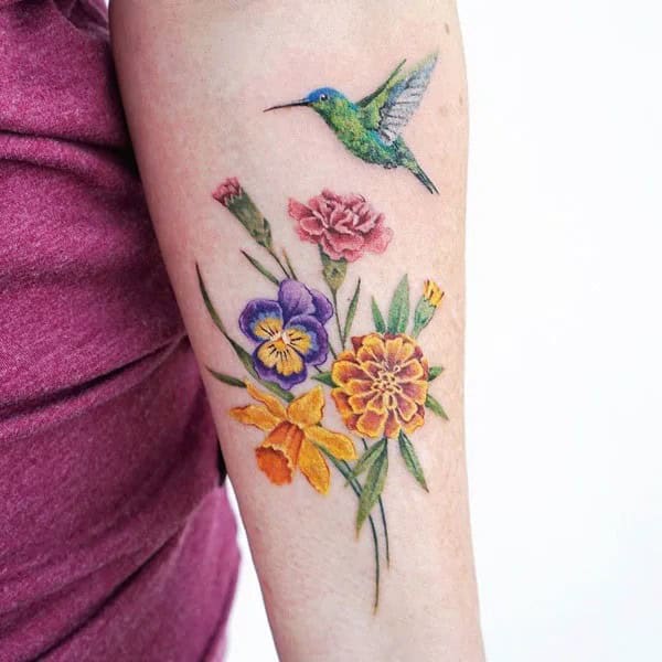 Marigold and Bird Tattoo