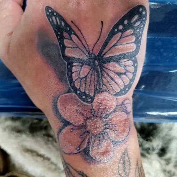 Semicolon Butterfly Hand Tattoo