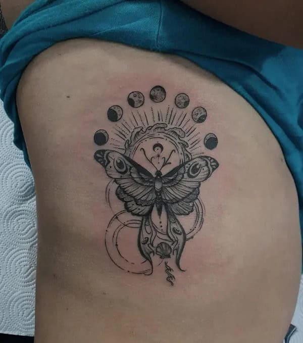 Moon Phase Butterfly Tattoo