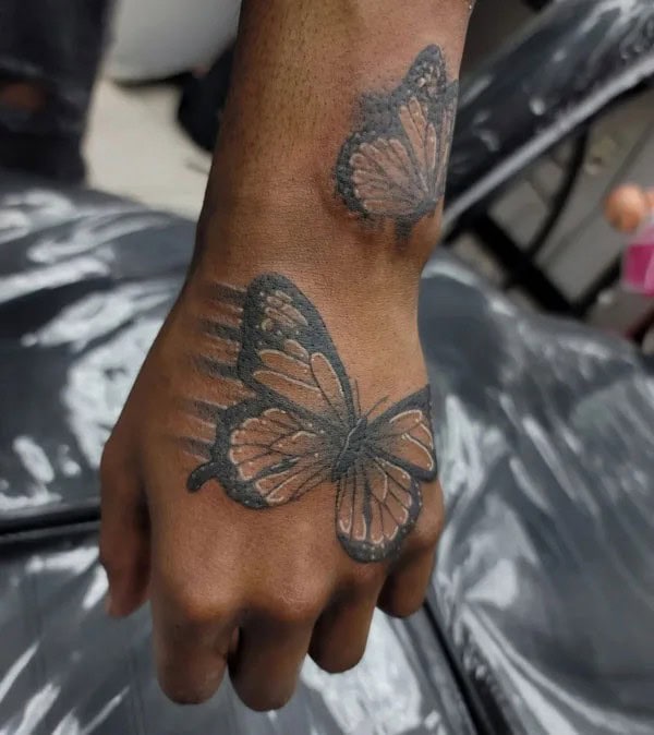 Semicolon Butterfly Hand Tattoo