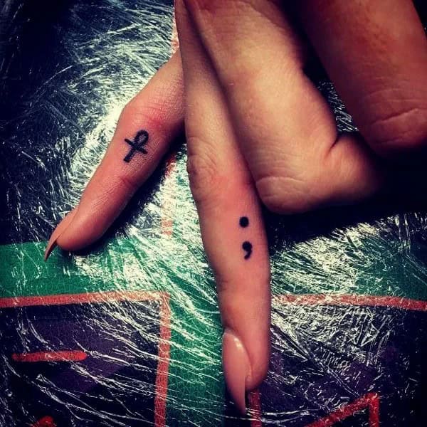 Semicolon Tattoo on Finger