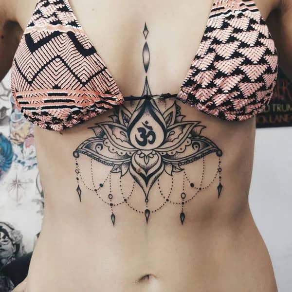 Lotus Sternum Tattoo