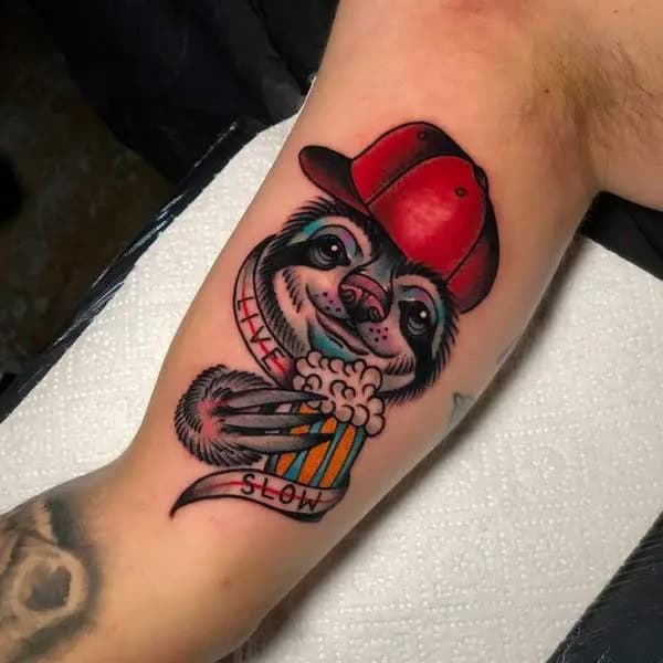 Traditional Sloth Tattoo