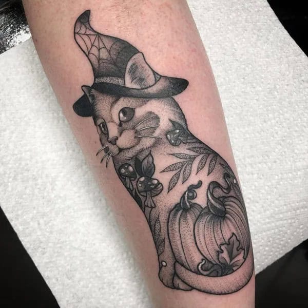 Witchy Cat Tattoo