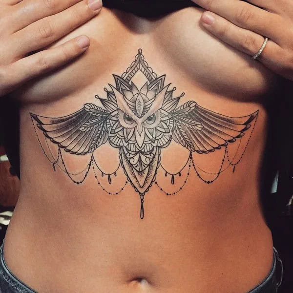 Owl Tattoo Under Breast