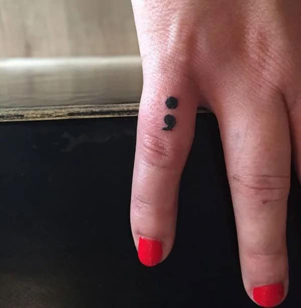 Semicolon Tattoo on Finger