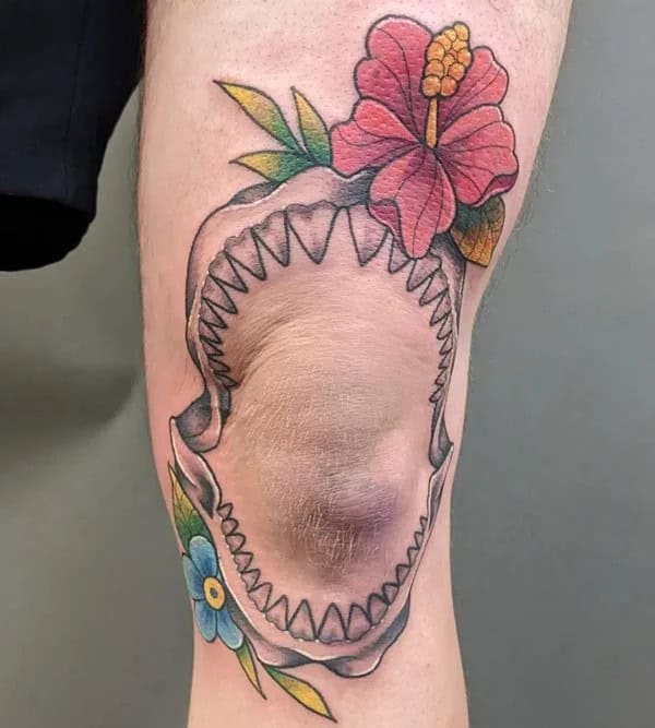 Shark Jaw Knee Tattoo