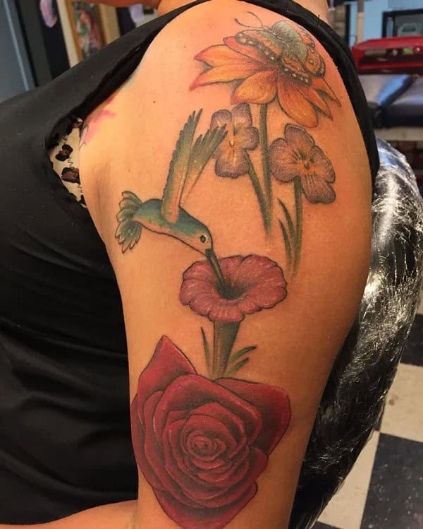 Rose and Hummingbird Tattoo